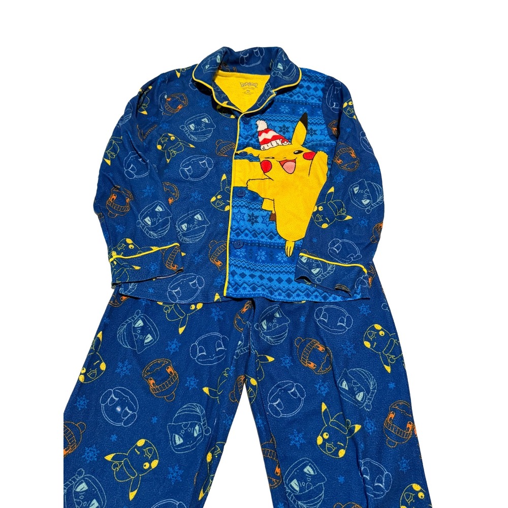 Pokemon Pikachu Fleece Pajama Set Blue Holiday Festive Kids Size M 8 Long Sleeve